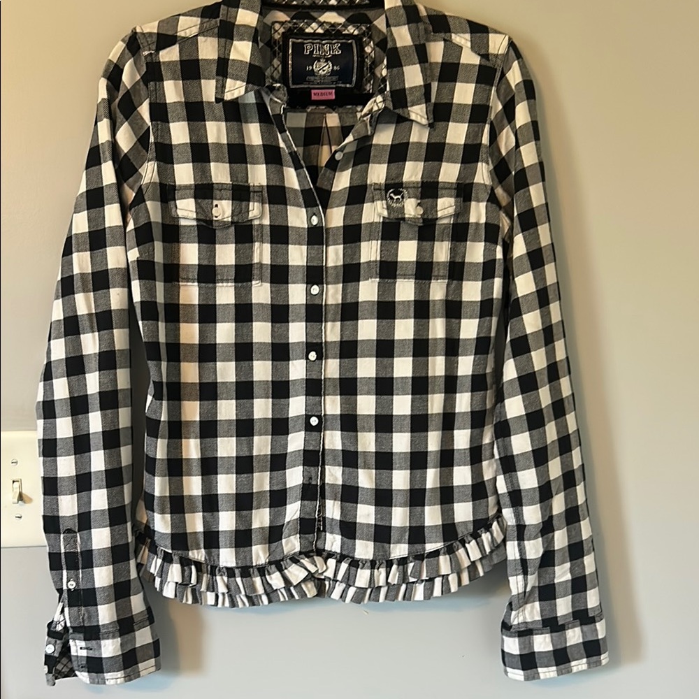 PINK Victoria's Secret Black and White Plaid Shirt